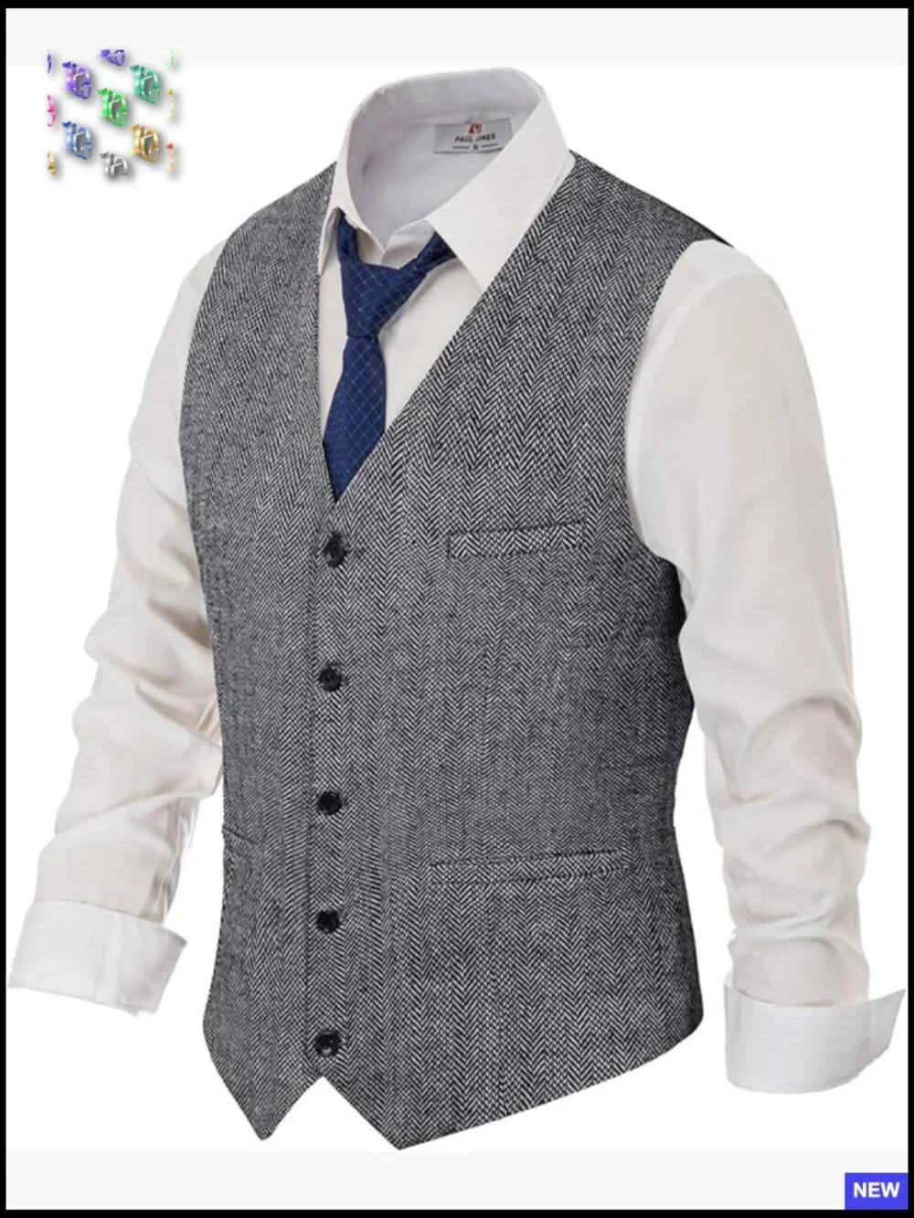 Herringbone Tweed Vest Slim Fit Wool Blend Vintage Waistcoat Formal Casual